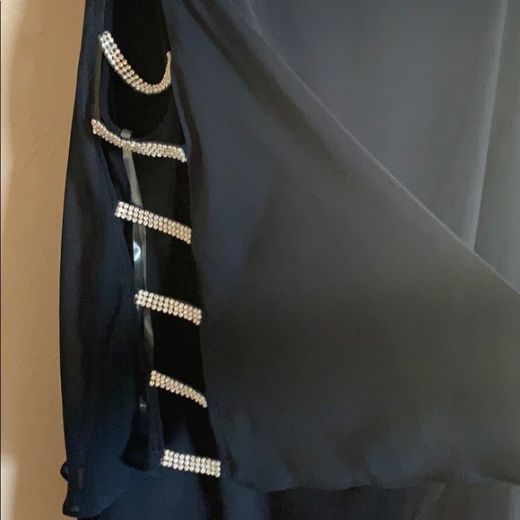 Rhinestone chiffon top with liner navy small MSK - Picture 3 of 7